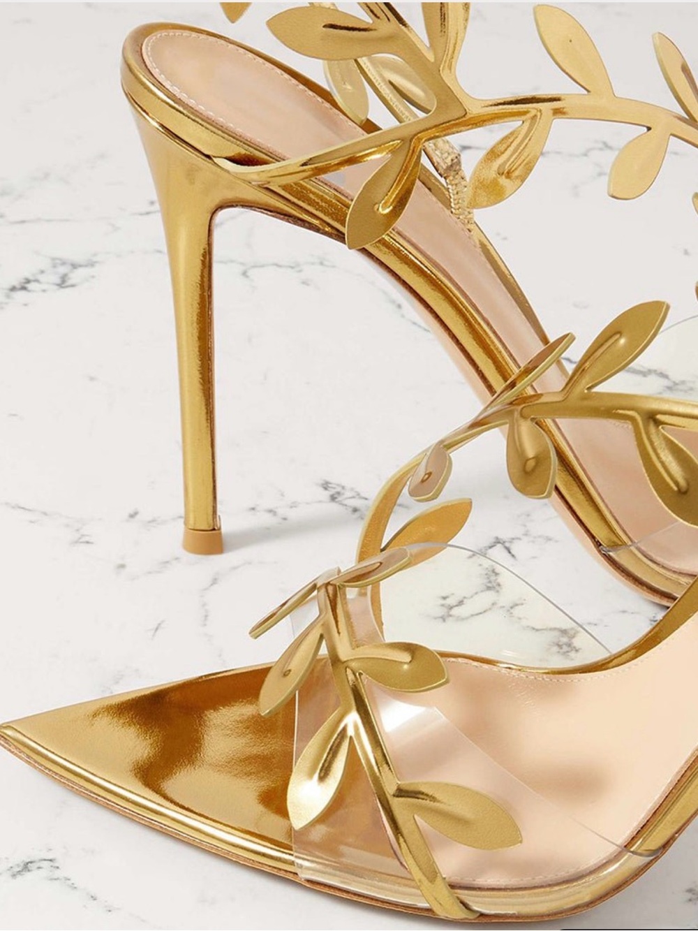 Gold Leaf-Embellished Stiletto Heels - Women